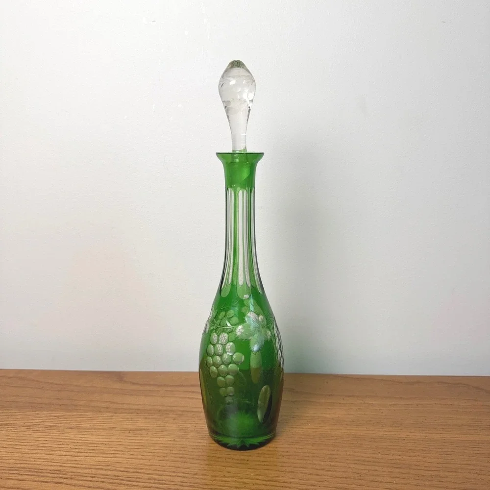 Nachtmann Traube Emerald Green Cut Glass Decanter‎ Grape Leaf Design